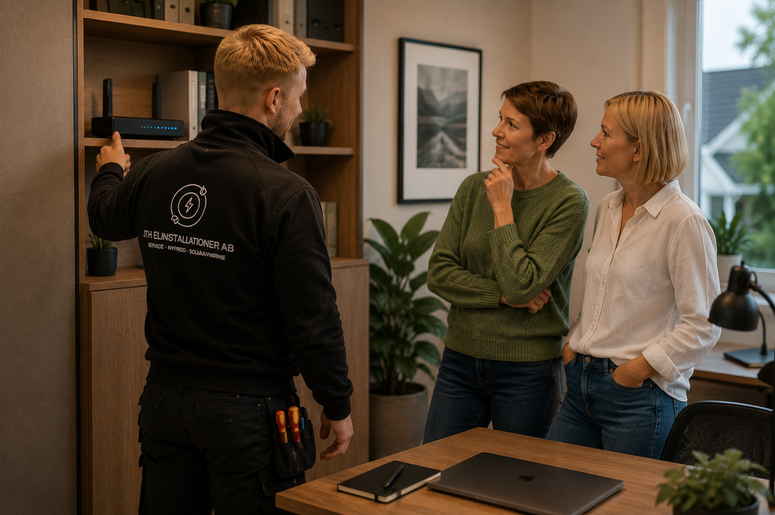 Elektriker installerar nätverksuttag och datakabel